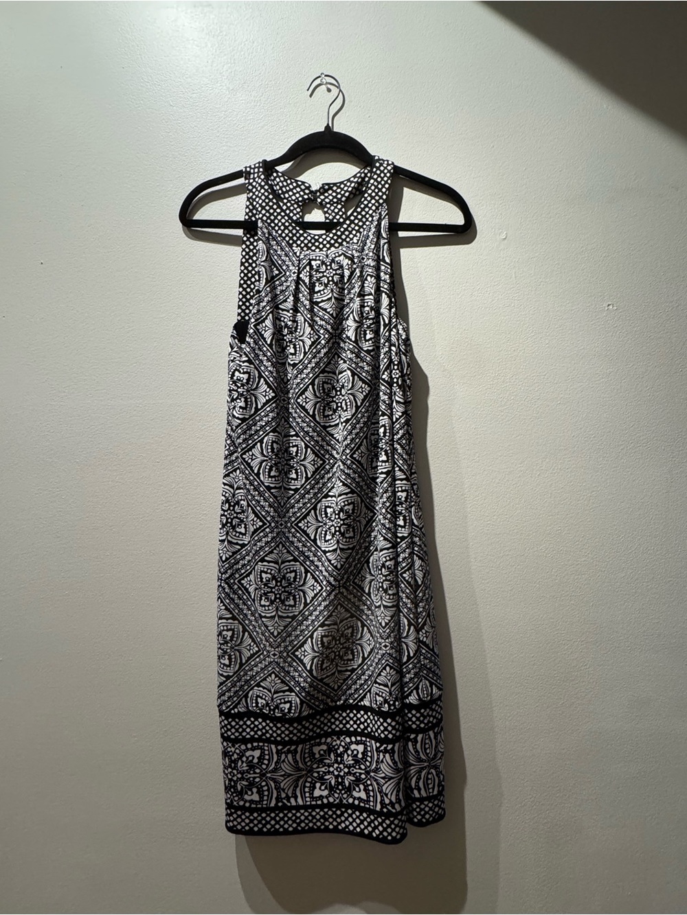 White House Black Market Monochrome Geometric Halter Shift Dress